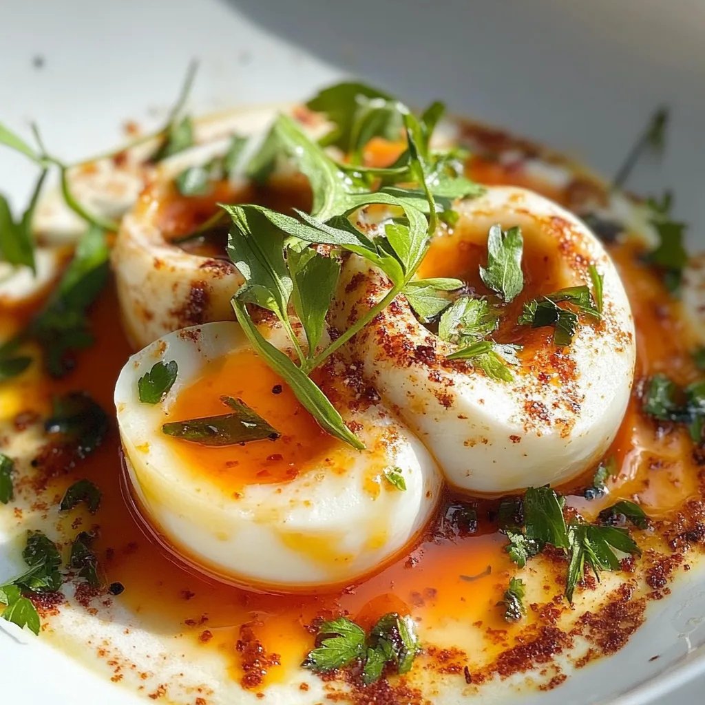 Weiche Eier mit Chili-Butter und Knoblauchjoghurt