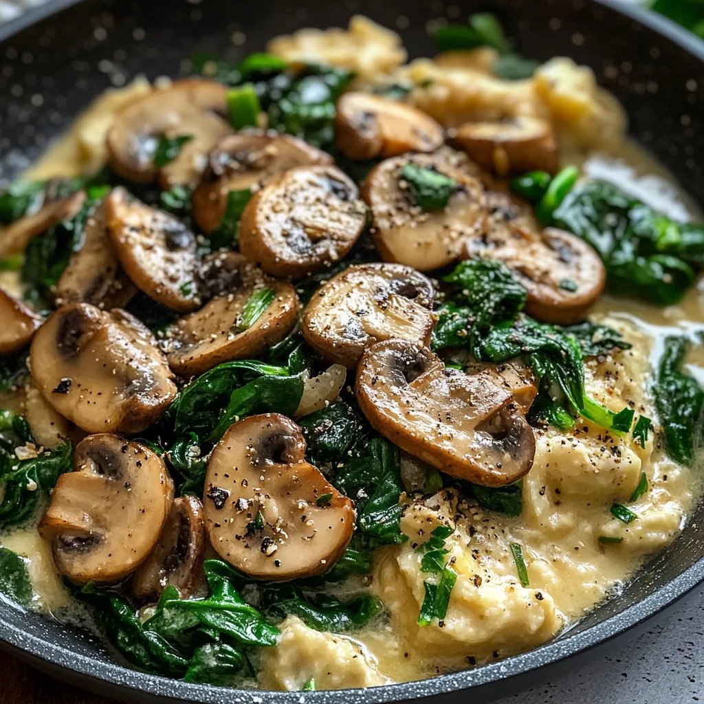 Rührei mit Champignons und Spinat