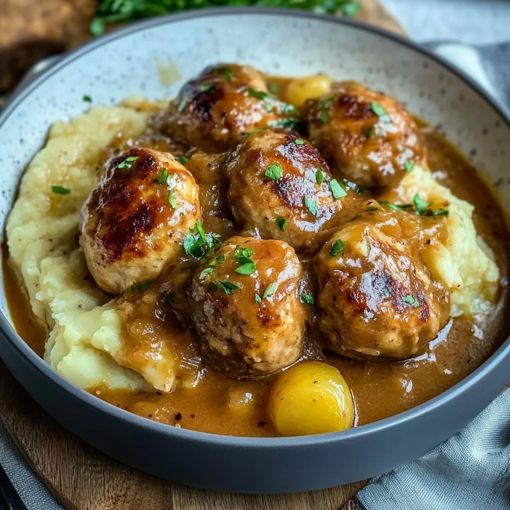 Hackbällchen in cremiger Sauce mit Kartoffelpüree