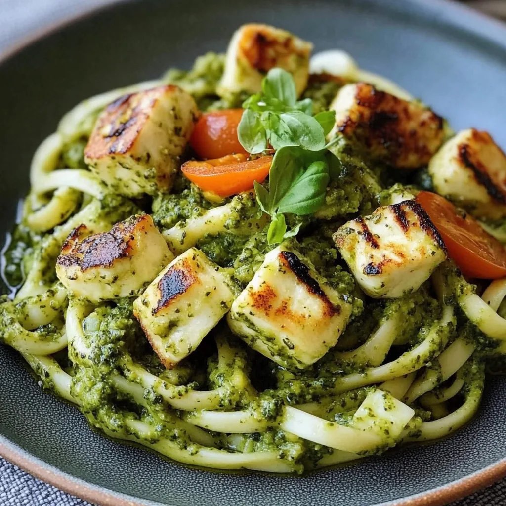 Halloumi mit Zucchini-Pesto-Nudeln