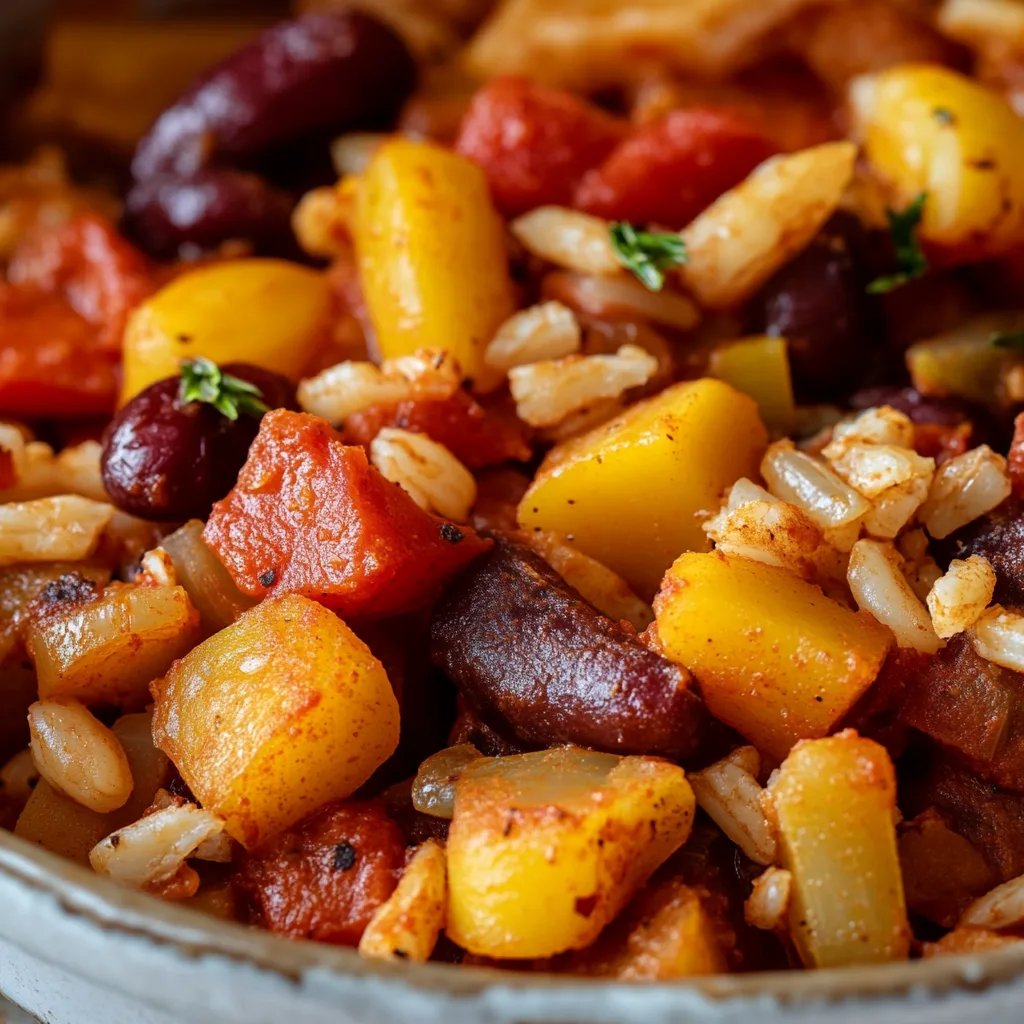 Vegetarische Reispfanne mit Kidneybohnen, Mais und Paprika